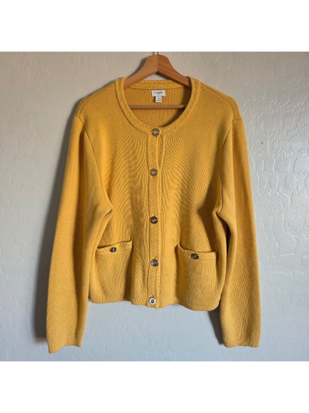 J.Crew Cotton Lady Jacket Cardigan Sweater Marigold Yellow Size Women's XL BY047